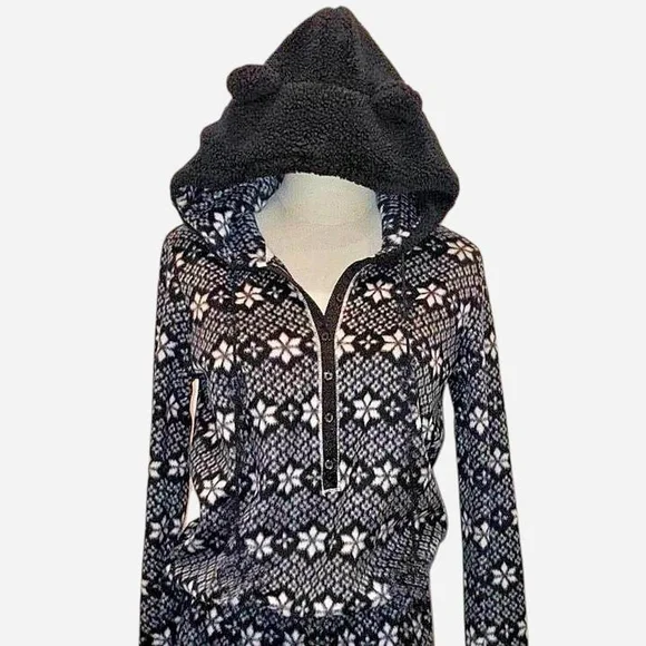 Kensie Black and White Hooded Pajama Onesie - Picture 2 of 8